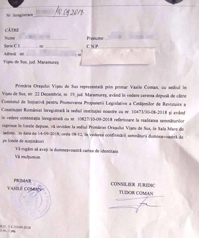 Primarul din Vișeu de Sus exercită presiuni asupra cetățenilor care au semnat inițiativa Fără Penali