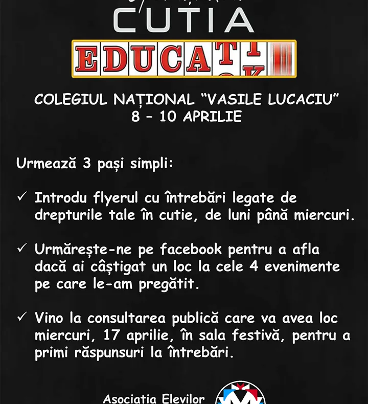 "Operaţiunea CUTIA" în liceele din Maramureş