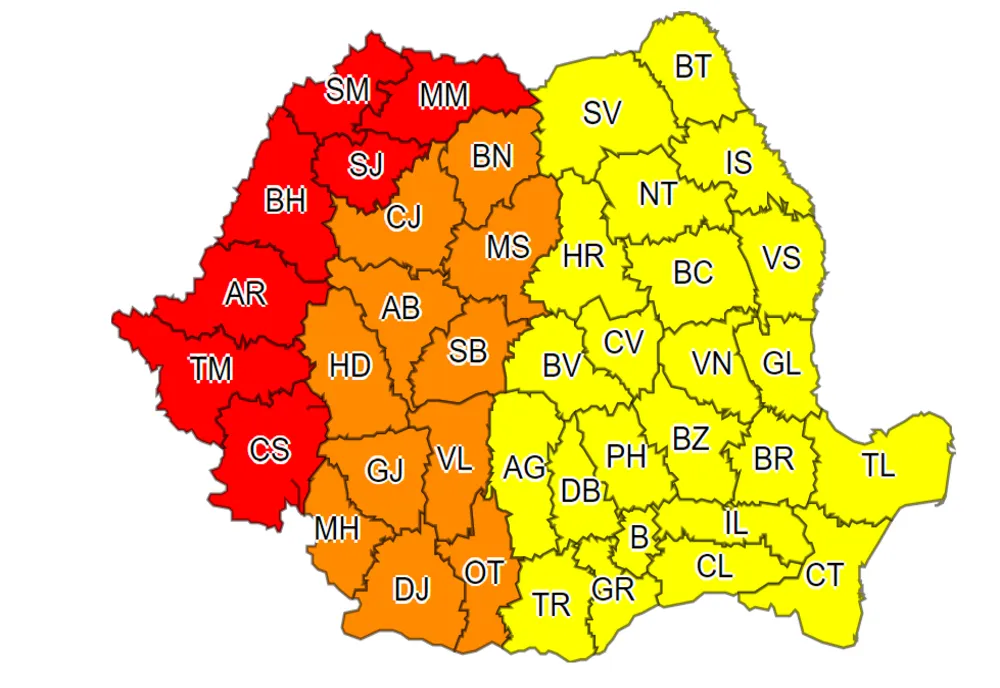 COD ROȘU de CANICULĂ, în județele din vestul și nord-vestul țării