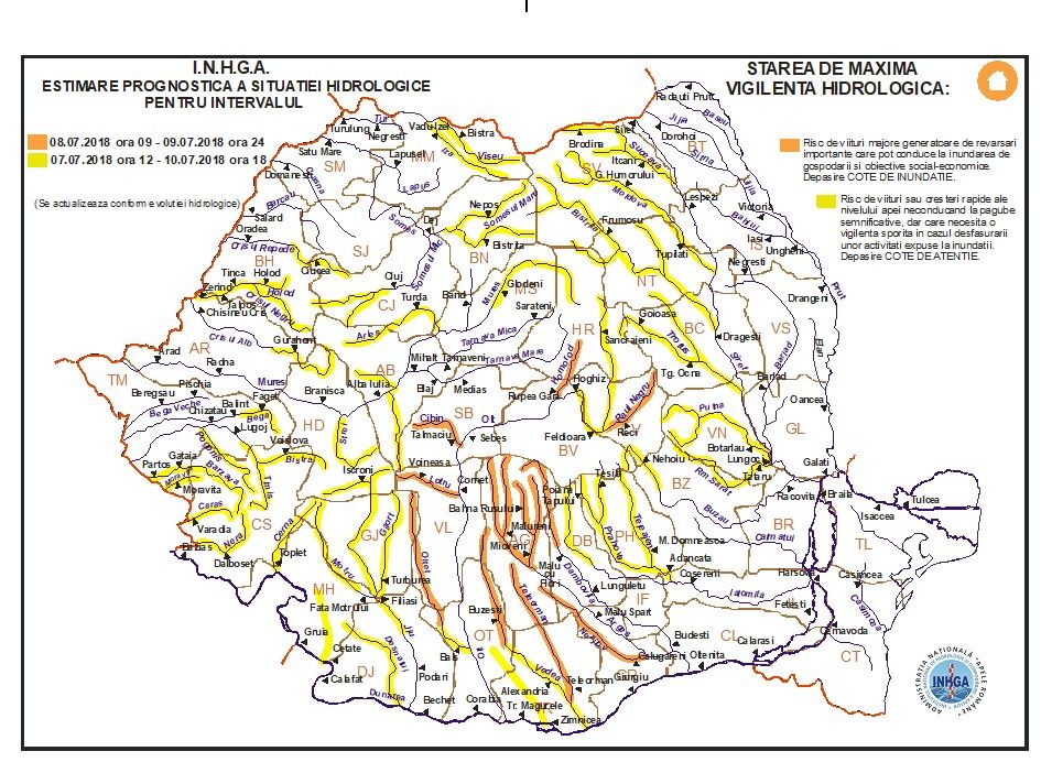Cod portocaliu în Maramureş valabil azi de la ora 18.00