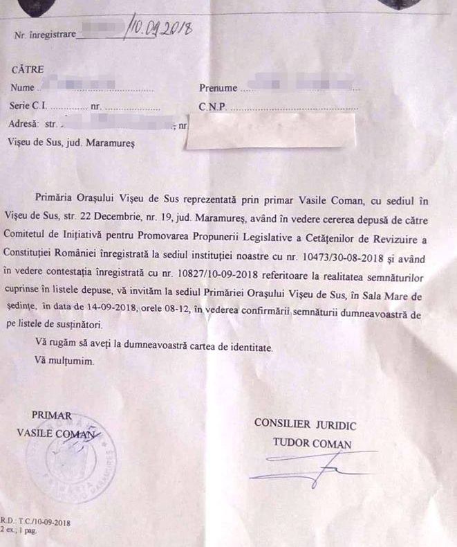 Primarul din Vișeu de Sus exercită presiuni asupra cetățenilor care au semnat inițiativa Fără Penali