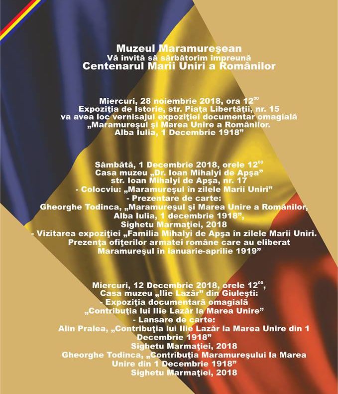 Muzeul Maramuresan din Sighet organizează o serie de evenimente pentru a sărbători Centenarul Marii Uniri