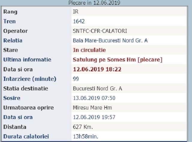 99 minute întârziere pentru trenul Baia Mare-București