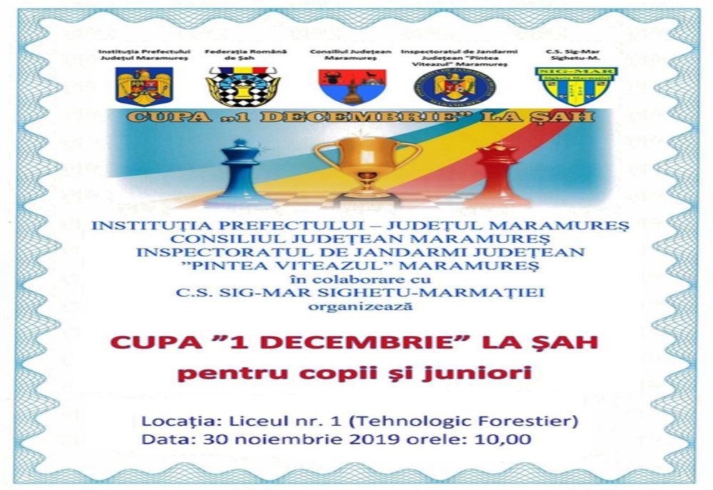 Cupa ”1 Decembrie” la șah pentru copii și juniori