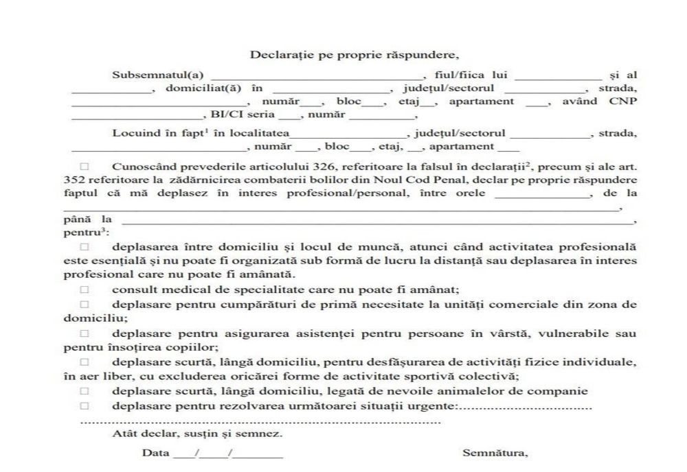 Începând din această seară circulația se poate face doar cu o declarație pe propria răspundere