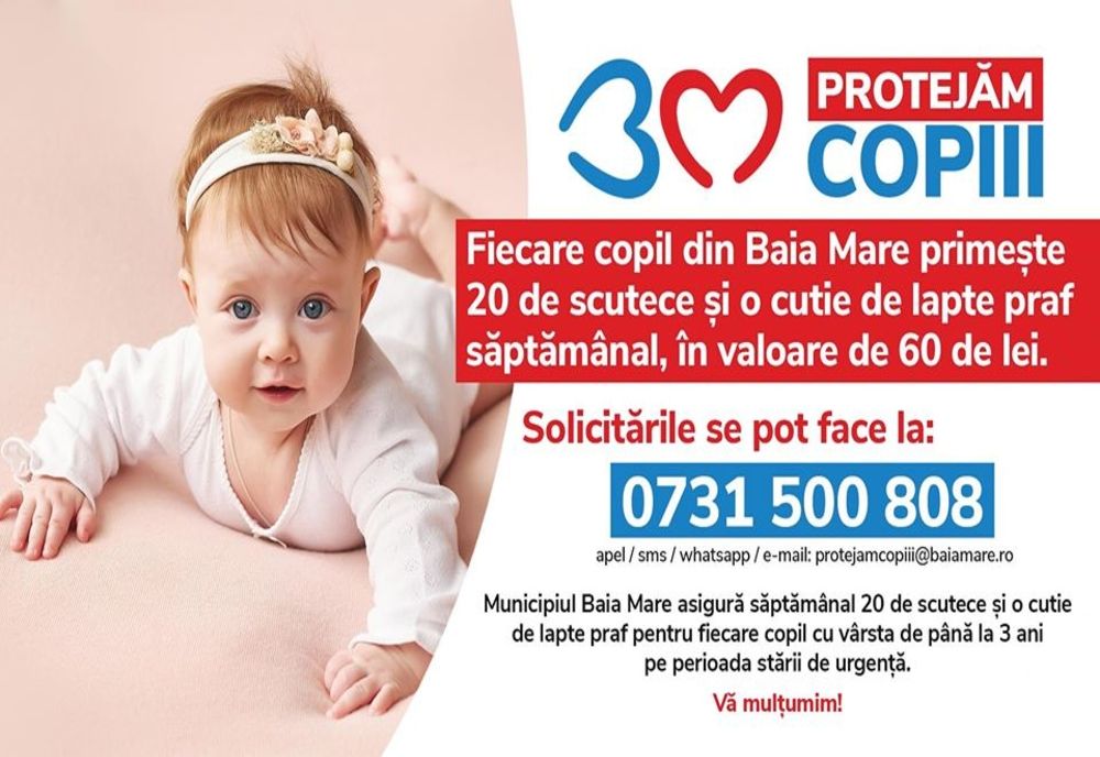 SPRIJIN: Lapte praf și scutece pentru copiii de până în 3 ani din Baia Mare pe perioadă stării de urgență