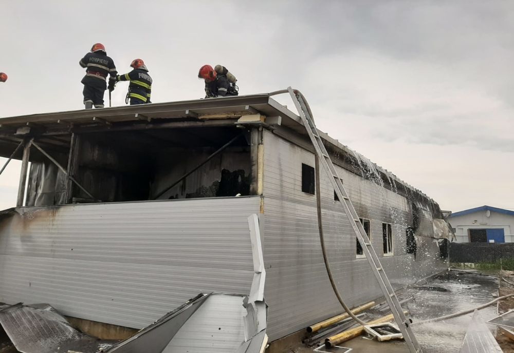 O hală de la marginea orașului Baia Mare a fost cuprinsă de flăcări