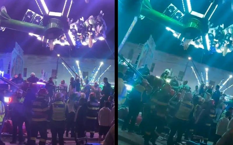 40 de minute de coșmar: Copii blocați la 5 metri înălțime, cu capul în jos, într-un carusel din Caransebeș