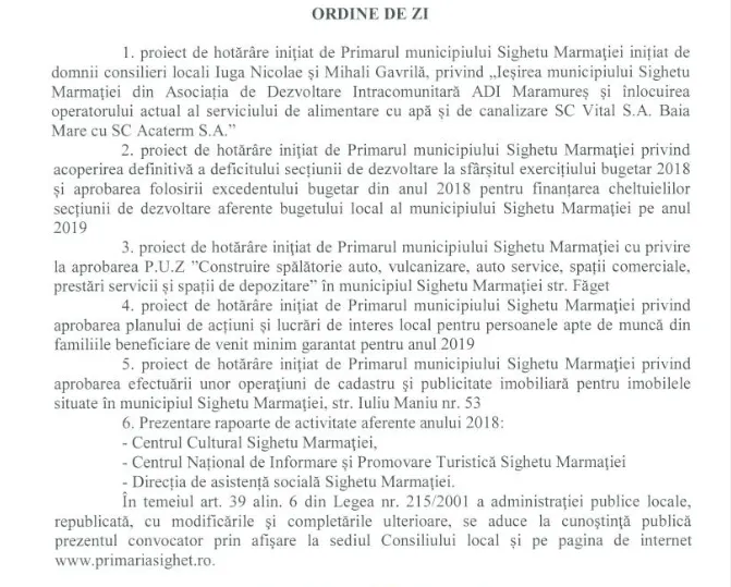 ordinea de zi sedinta de cl