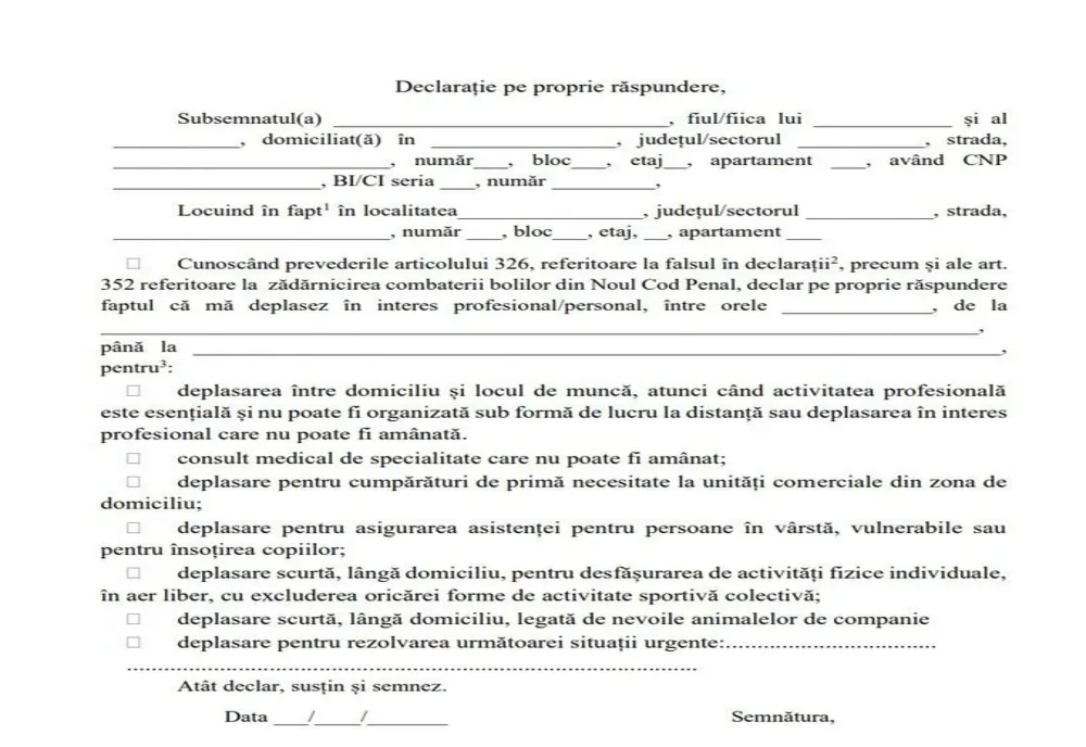 Începând din această seară circulația se poate face doar cu o declarație pe propria răspundere