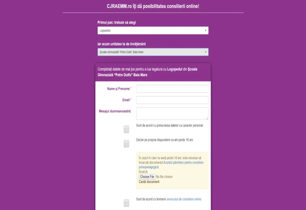 MARAMUREȘ: Servicii de consiliere psihopedagogică și servicii de logopedie, online