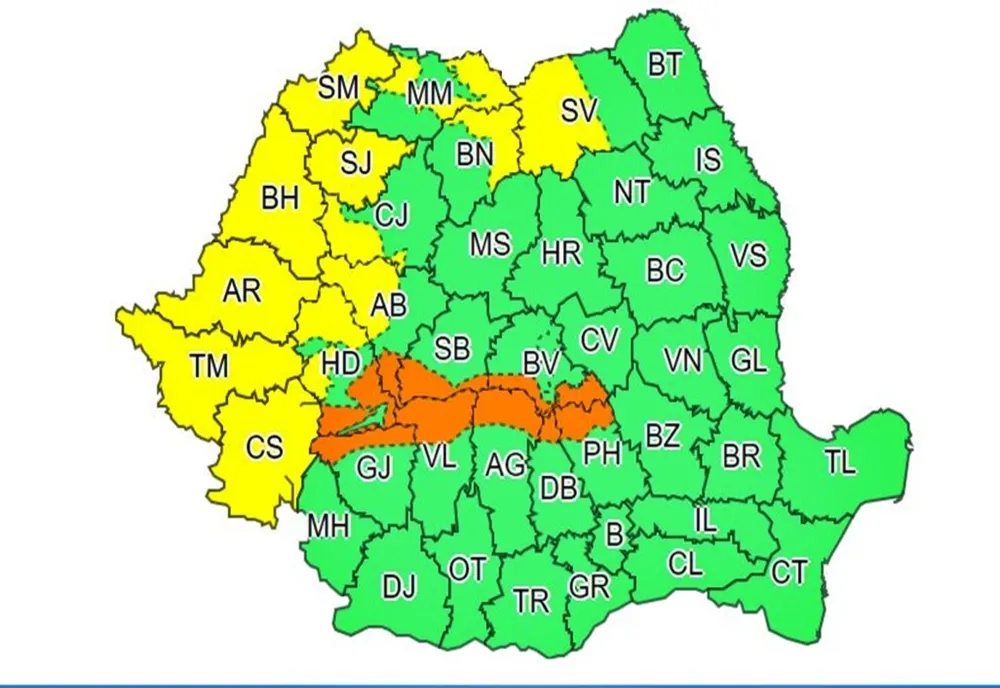 COD GALBEN de vânt, valabil pentru mai multe județe din vestul și nord-vestul țării