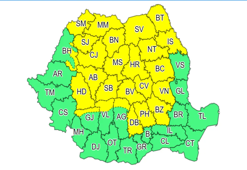 AVERTIZARE METEO: COD GALBEN de furtuni pentru cea mai mare parte a țării