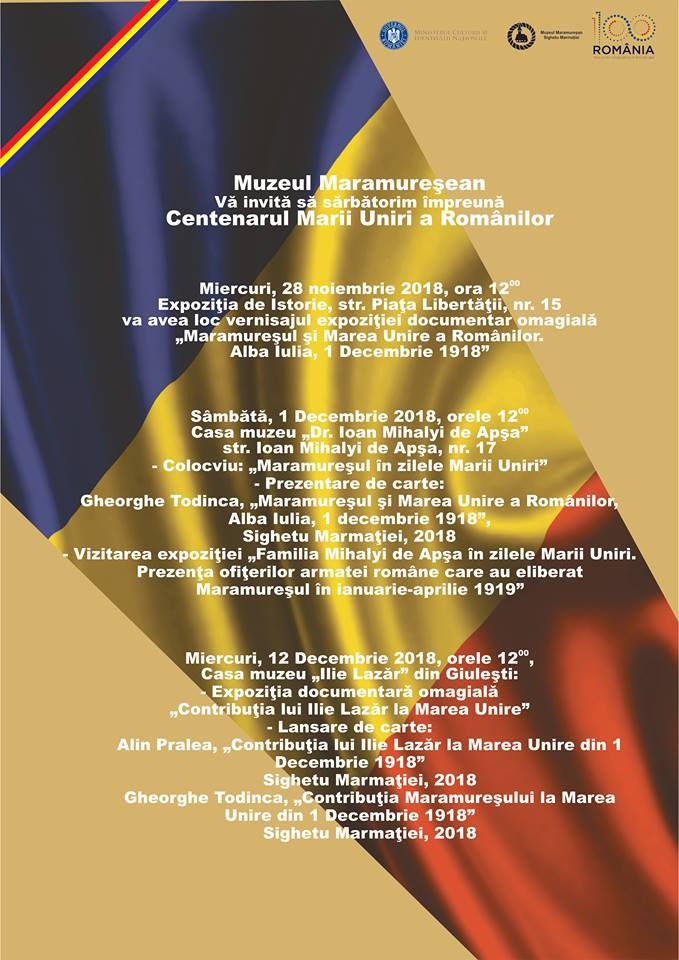 EVENIMENTE DEDICATE CENTENARULUI, ORGANIZATE DE MUZEUL MARAMUREȘEAN DIN SIGHET