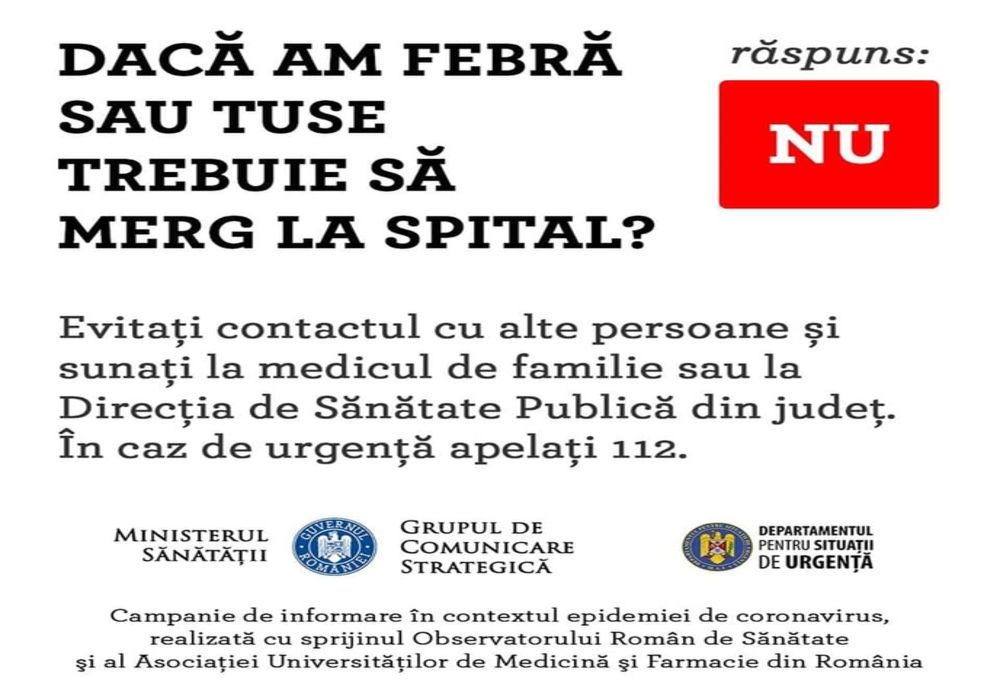 Pași de urmat dacă prezentați simptome specifice infecției cu coronavirus