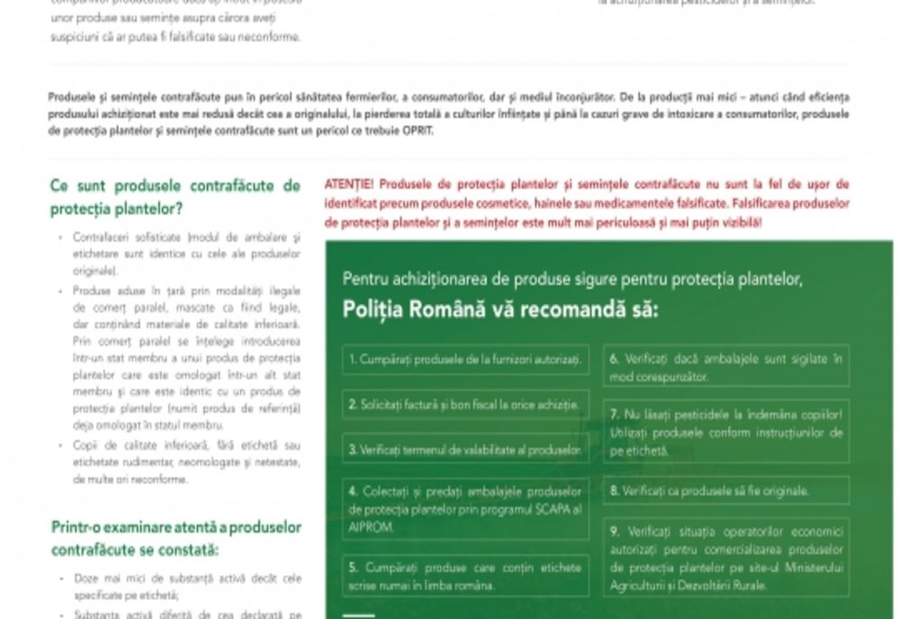 Campanie de informare a fermierilor cu privire la modalitățile în care se pot proteja de produsele contrafăcute și la măsurile pe care le pot lua pentru a-și proteja bunurile