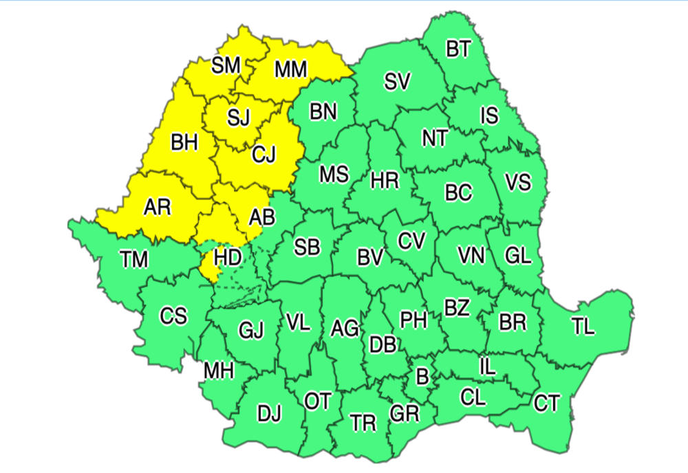 Atenționare meteo de vreme rea, valabilă pentru mai multe zone din țară