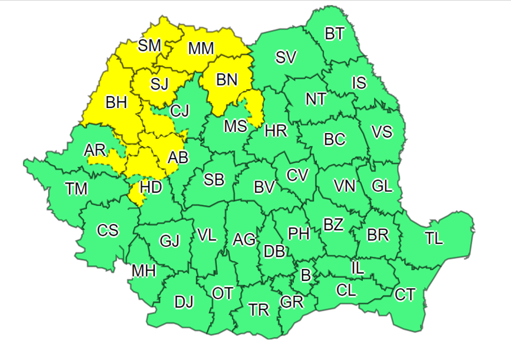Nord-vestul țării, sub COD GALBEN de ploi
