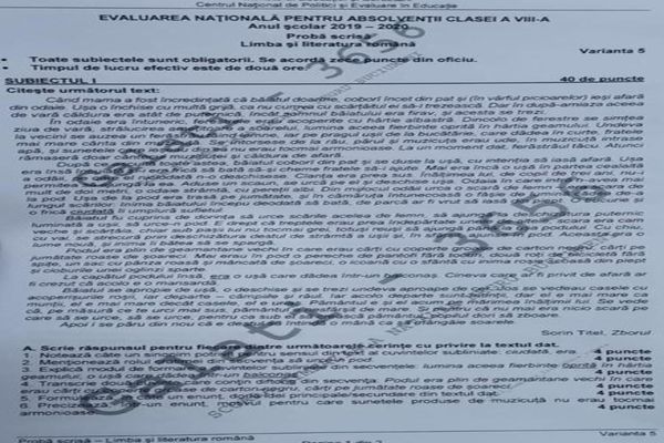 SUBIECTE EVALUARE NAȚIONALĂ 2020. Ce au avut de rezolvat elevii la Limba și literatura română