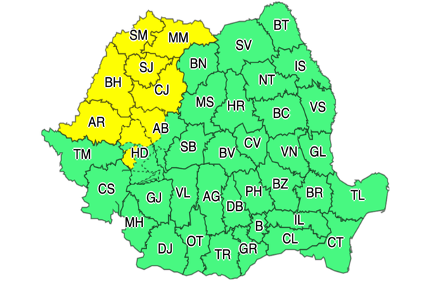 Atenționare meteo de vreme rea, valabilă pentru mai multe zone din țară