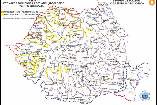 Avertizări de inundații în mai multe bazine hidrografice