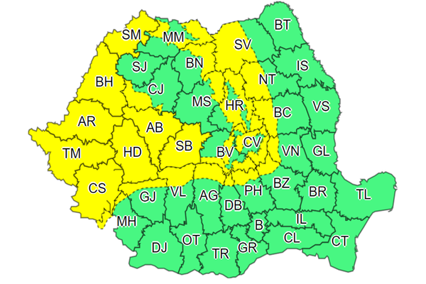 METEO: Temperaturi scăzute, vânt, ploi și ninsori la munte! Urmează trei zile cu COD GALBEN de vijelii