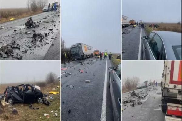 Tragedie în Timiș! Impact devastator între un TIR și un microbuz: șase oameni au murit – VIDEO